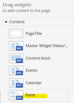 Drag form widget to page