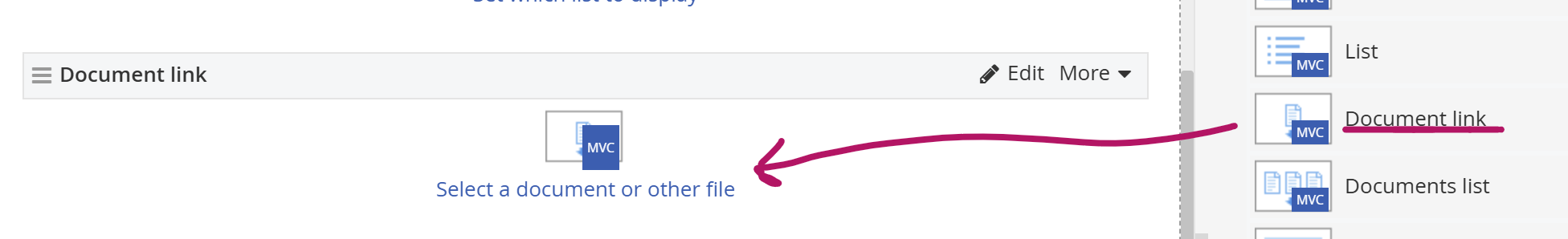drag doc link widget to page