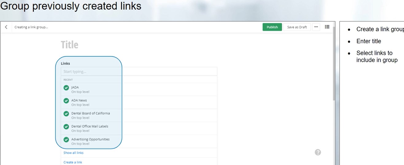 group previously created links