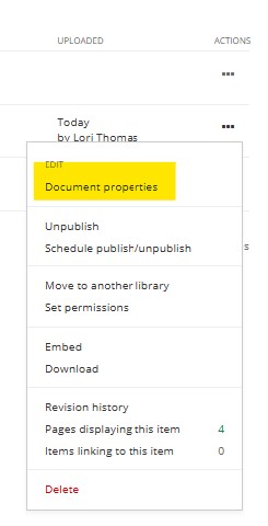 content actions edit document properties