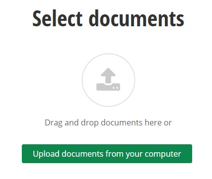 Upload documents or drag and drop to this screen