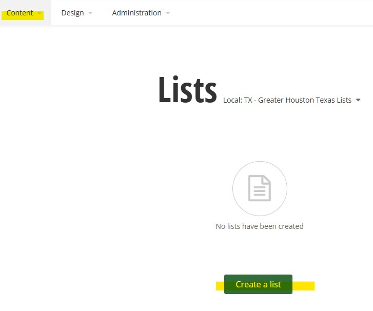 content lists create