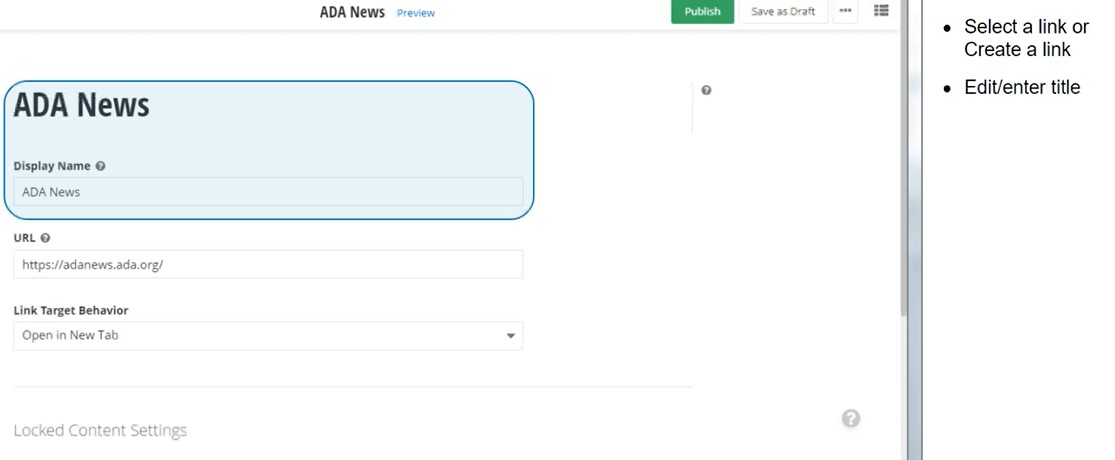 quick links display name url define behavior