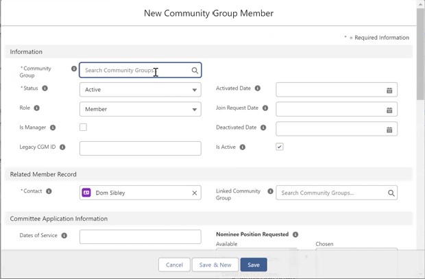 New Community Group Member form to be completed