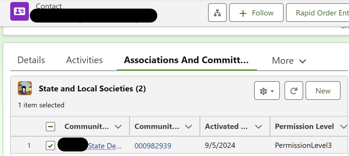 Contact Associations and Committees tab