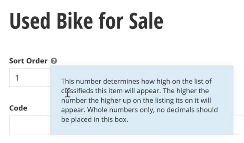 classifieds-sort-order-number-determines-order
