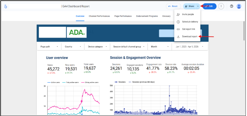 GA4 Download Report option